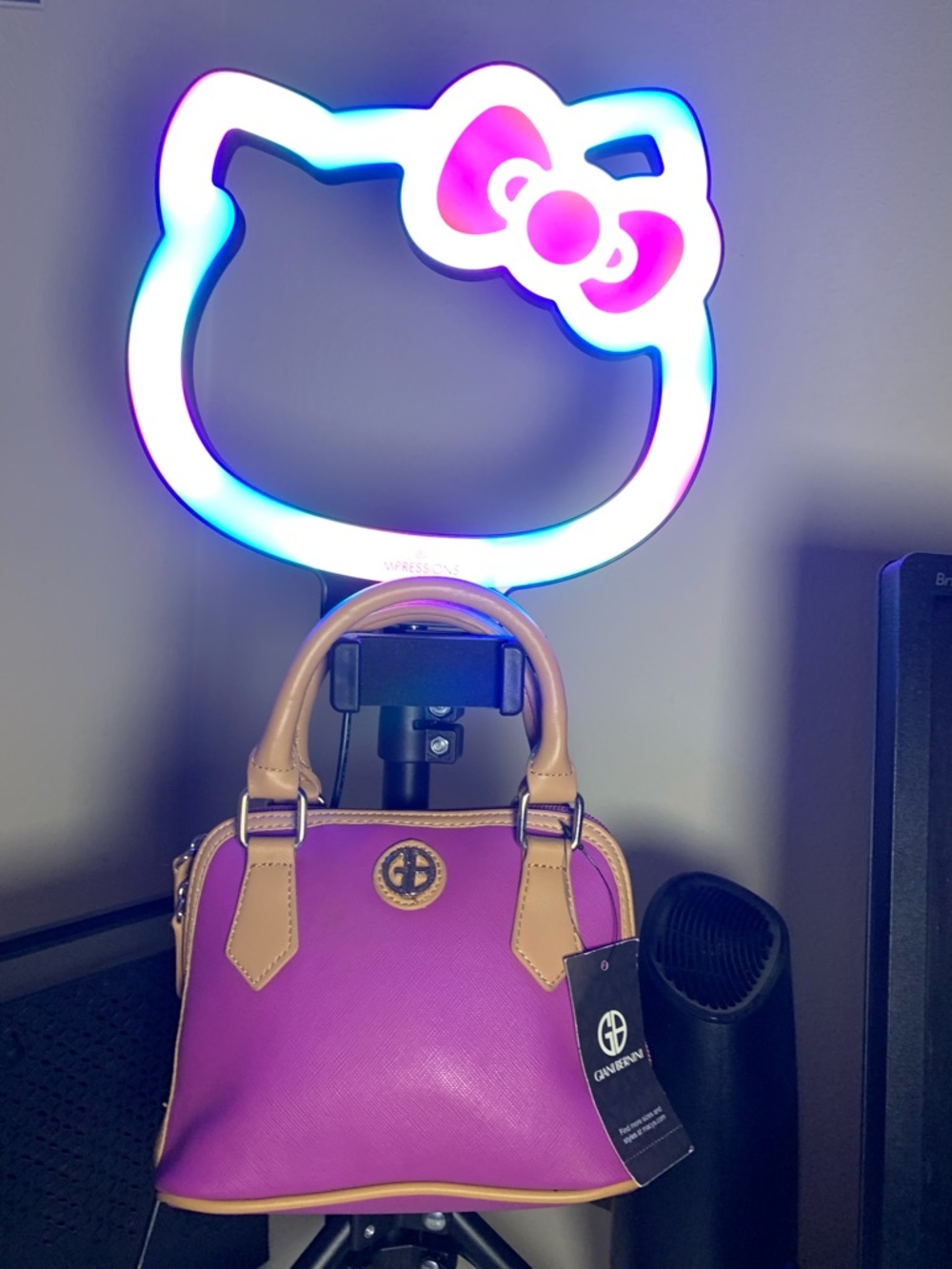 Giani Bernini Purple Mini Satchel with Tan Trim